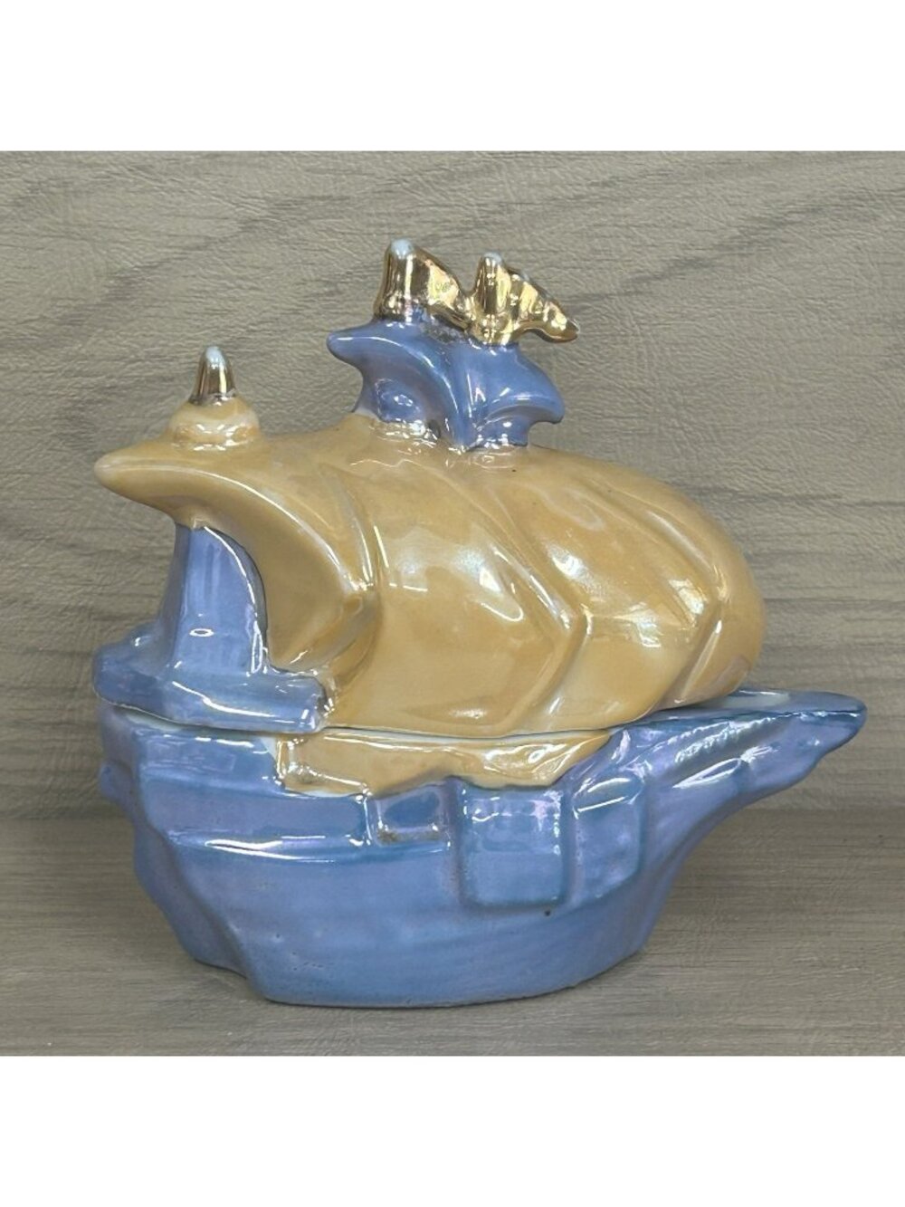Vintage Lusterware Sugar Bowl Ship Boat Japan
